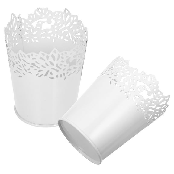 Metal White Lace Flower Pots Hollow Iron Bucket Flowerpots Outdoor Plant Office