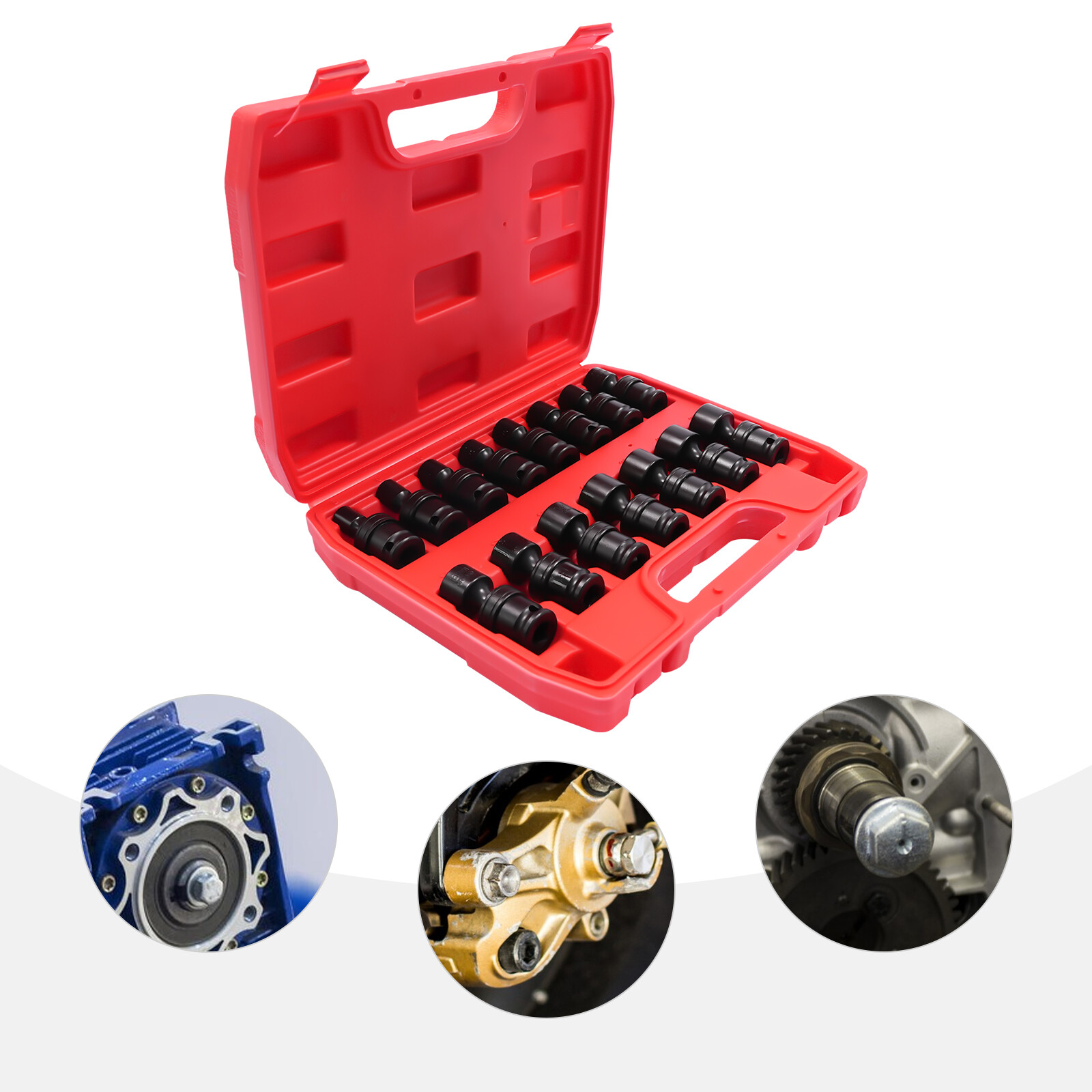 Impact Socket Kit, 3/8" Drive Impact Universal Joint Socket Kit, 15-Piece Impact Socket Set 8-22mm, Professional Mechanics and DIY Auto Repair