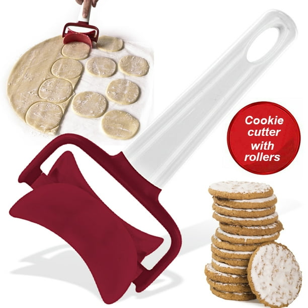 Rolling Pastry Cutter W 4 Interchangeable Blades- Round Roller Fondant Slicer- Cuts All Pastries Cookies Biscuits and More