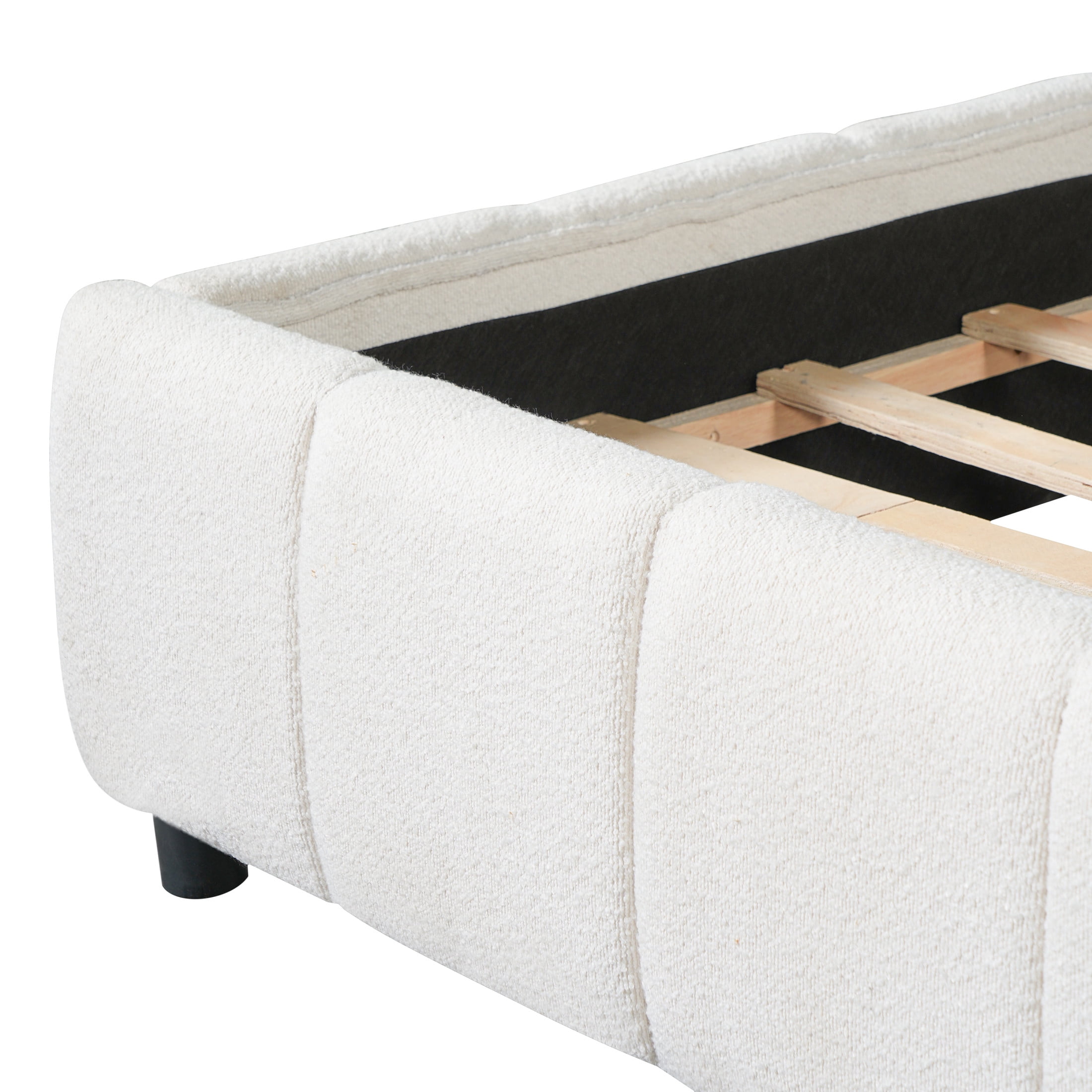 Christopher Knight Home Queen Boucle Upholstered Bed Frame with Vertical Tufted Thick Headboard, Off White