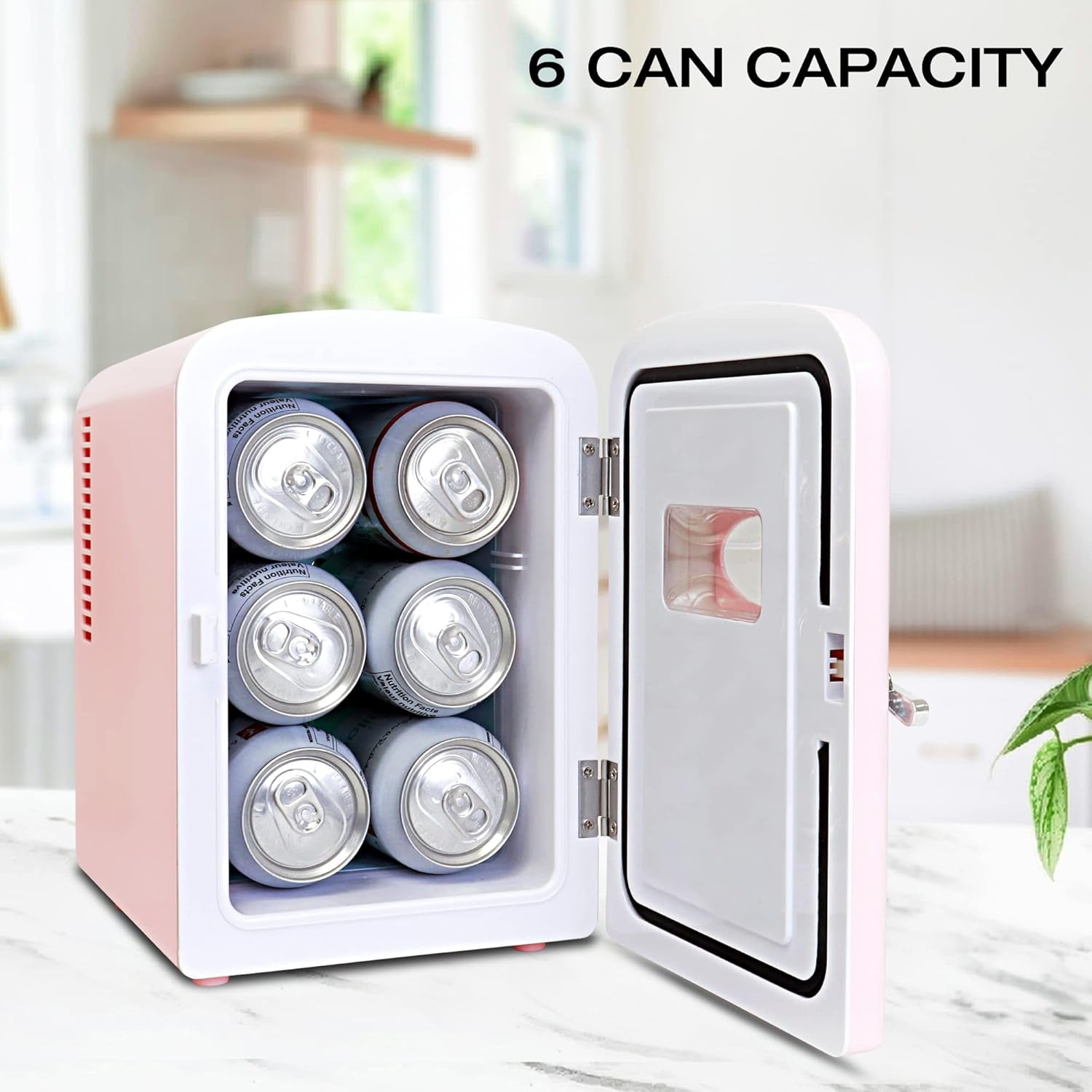 Fridge - 6 Can Refrigerator for Bedroom Office, Portable Table Top Beverage Cooler, 12V 110V Refrigerador For Drinks, Soda, Wine, Use In Car, Dorm, Outdoor,