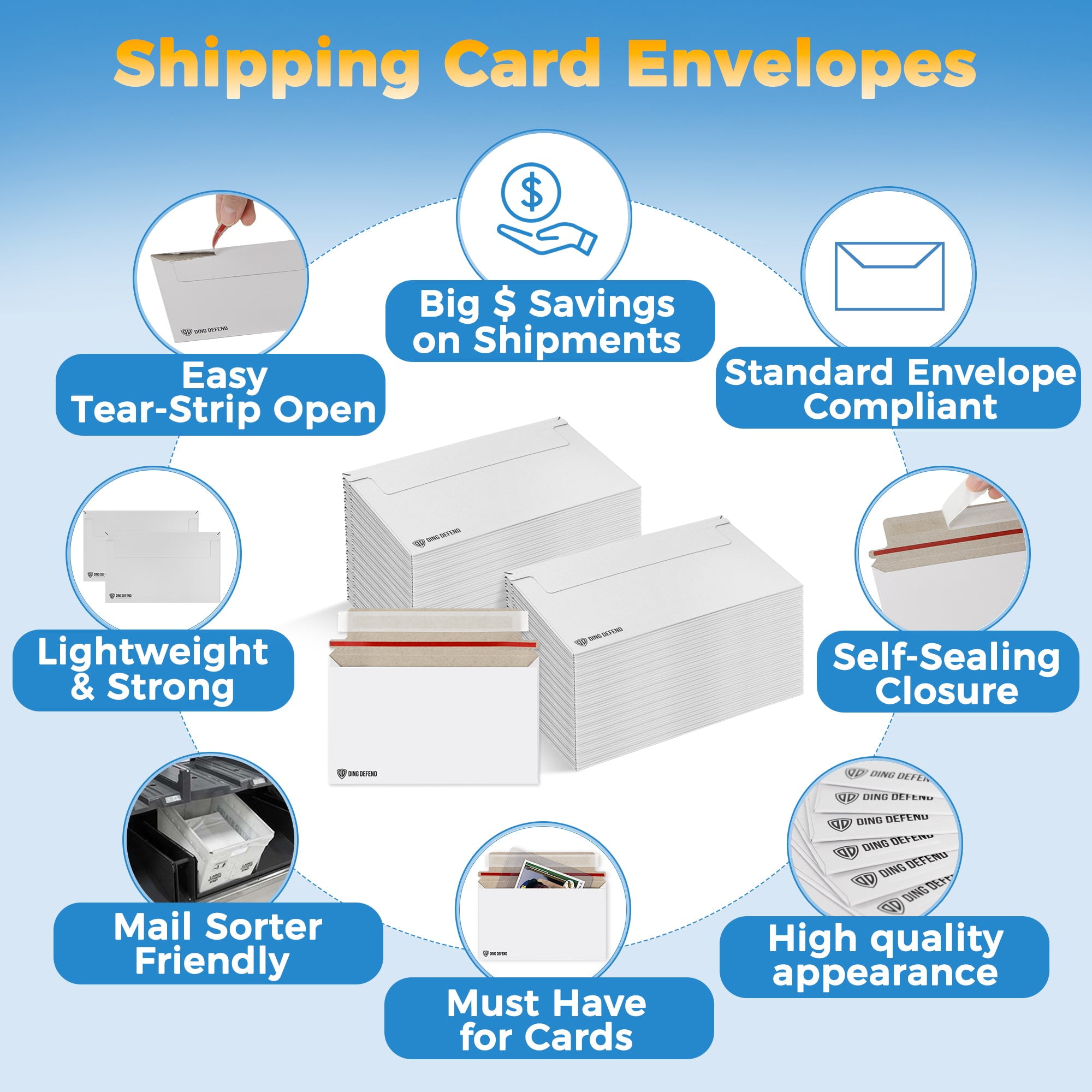 Storage Standard Card Shipping Envelopes, White - 110 Pack - 7 x 4.35 Inches Self-Adhesive Trading Cards, Perfect Fit for Semi-Rigid Sleeves, Top Loaders & Ding Defend Protectors