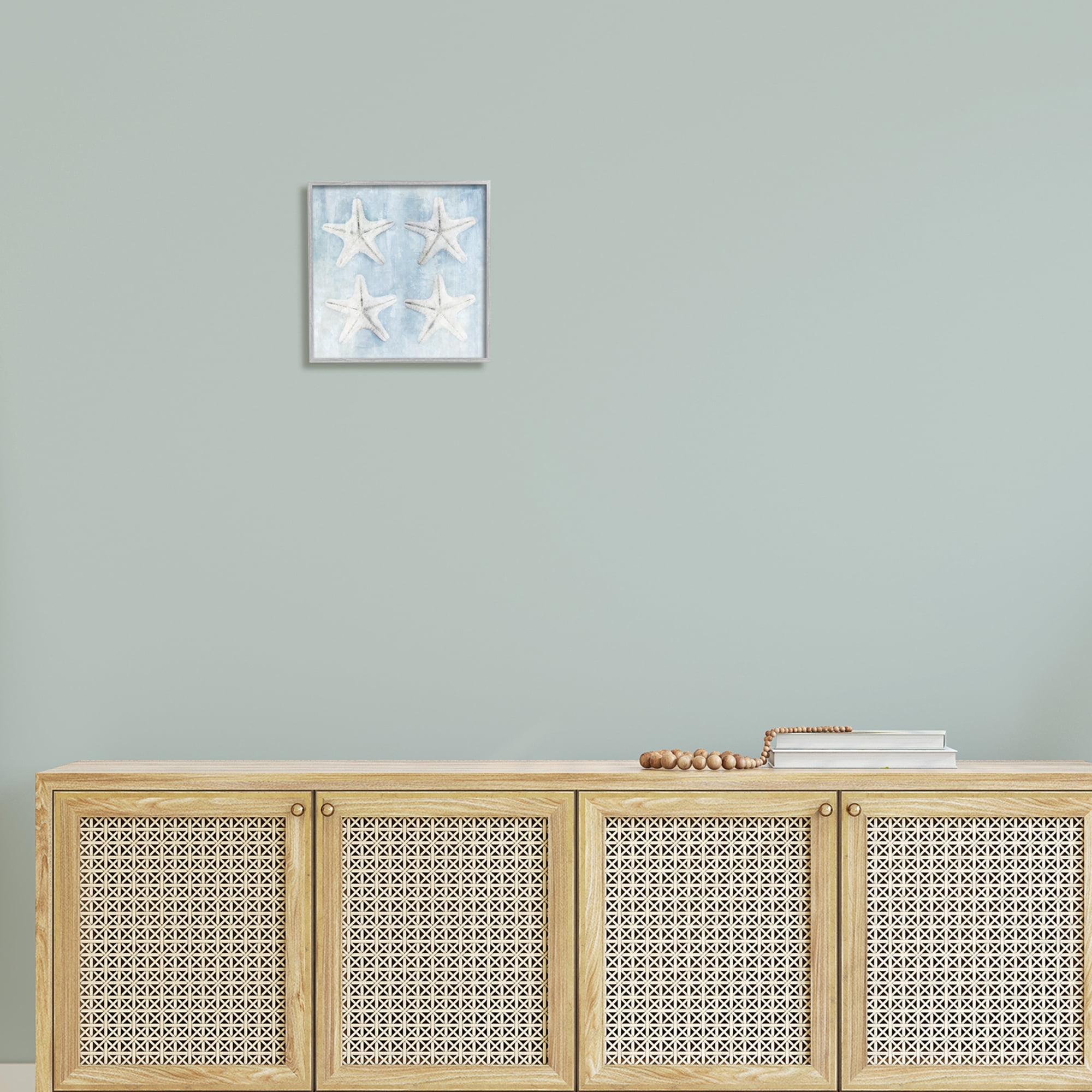 Stupell Aquatic Starfish Soft Blue Coastal Landscape Painting Gray Framed Art Print Wall Art