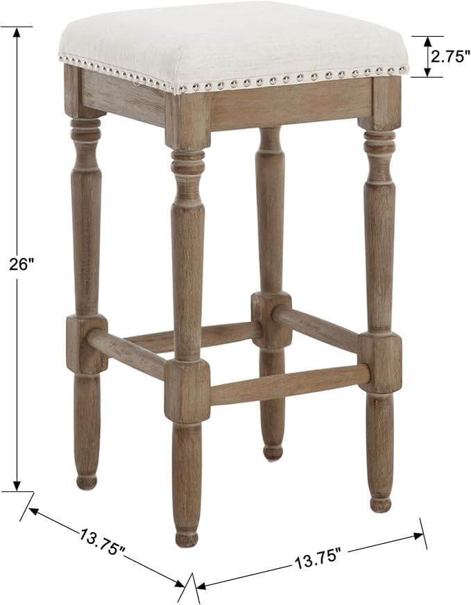 Guyou 26” Farmhouse Counter Stools Without backrest, Upholstered Counter Height Bar Stools with Wood Legs for Kitchen Counter Island, Beige-Brown Legs(Set of 4)