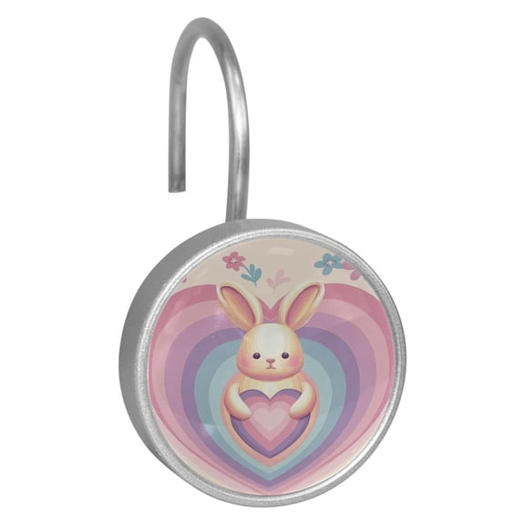 Imobaby 12 Pcs Metal Shower Curtain Hooks Rust Proof for Shower Curtain Liner - Love Pink Purple Little Rabbit