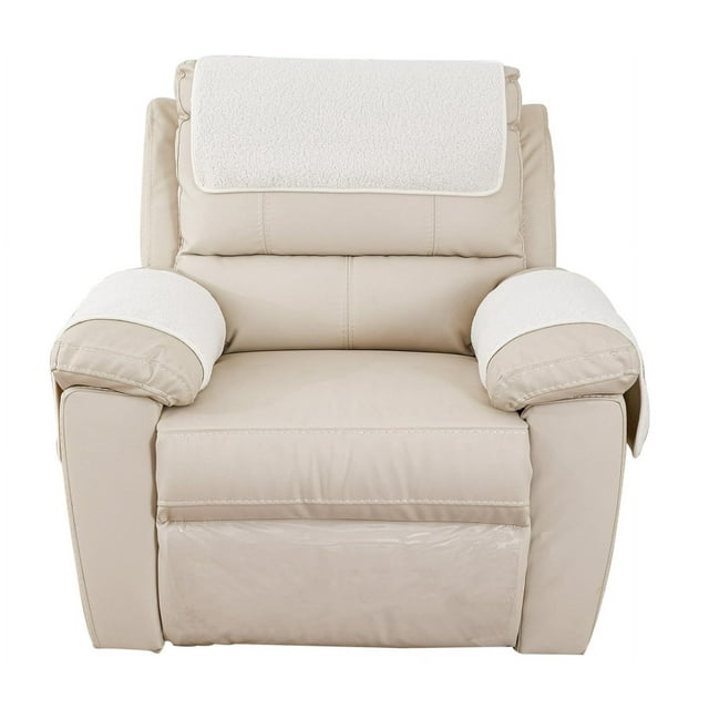 Garayma 3 Pcs Recliner Covers Armrest Covers with Storage Pockets Headrest Cover Armchair Slipcovers Sofa Recliner Protector White