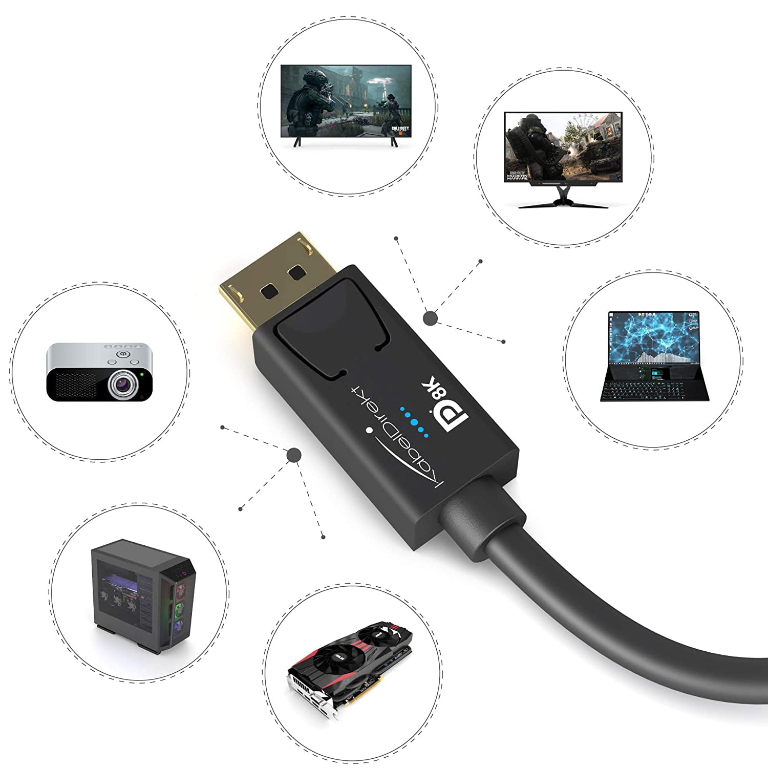 Uni-directional 8K 60Hz Displayport 1.4 to HDMI 2.1 Cable 4K 120Hz –  CABLETIME