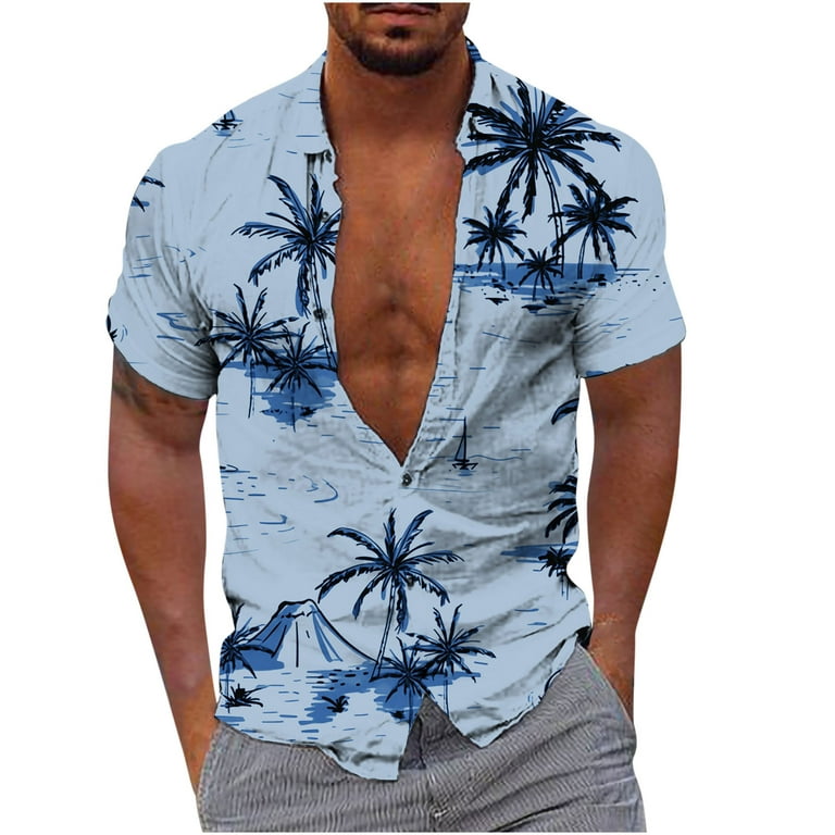 Alimens & Gentle Mens Linen Shirts Short Sleeve Button Down Shirts Casual  Summer Beach Tops Cotton Vacation Hawaiian Shirts