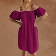 thumbnail image 5 of WULMLEO Women's Plus Size Dresses Off Shoulder Short Sleeve Short Dresses Causal Loose Tunic Summer Dress Purple 4XL, 5 of 5