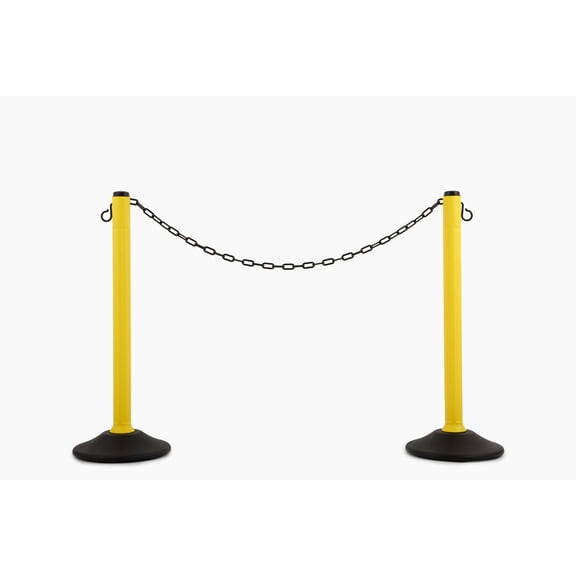 ChainBoss Heavy Duty Fillable Yellow Plastic Stanchions Crowd Control Barriers With 10' of Black Plastic Chain Kit (2-Pack)