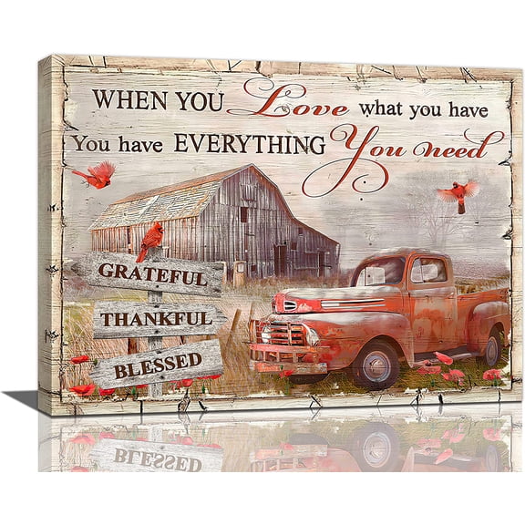 Lucksign Vintage Truck Old Barn Inspirational Wall Art 16"x12" Framed Painting Canvas Prints