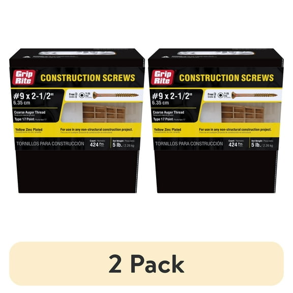 (2 pack) Grip-Rite #9 X 2-1/2 in. Star Drive Gold Construction Wood Screw 5 lb.