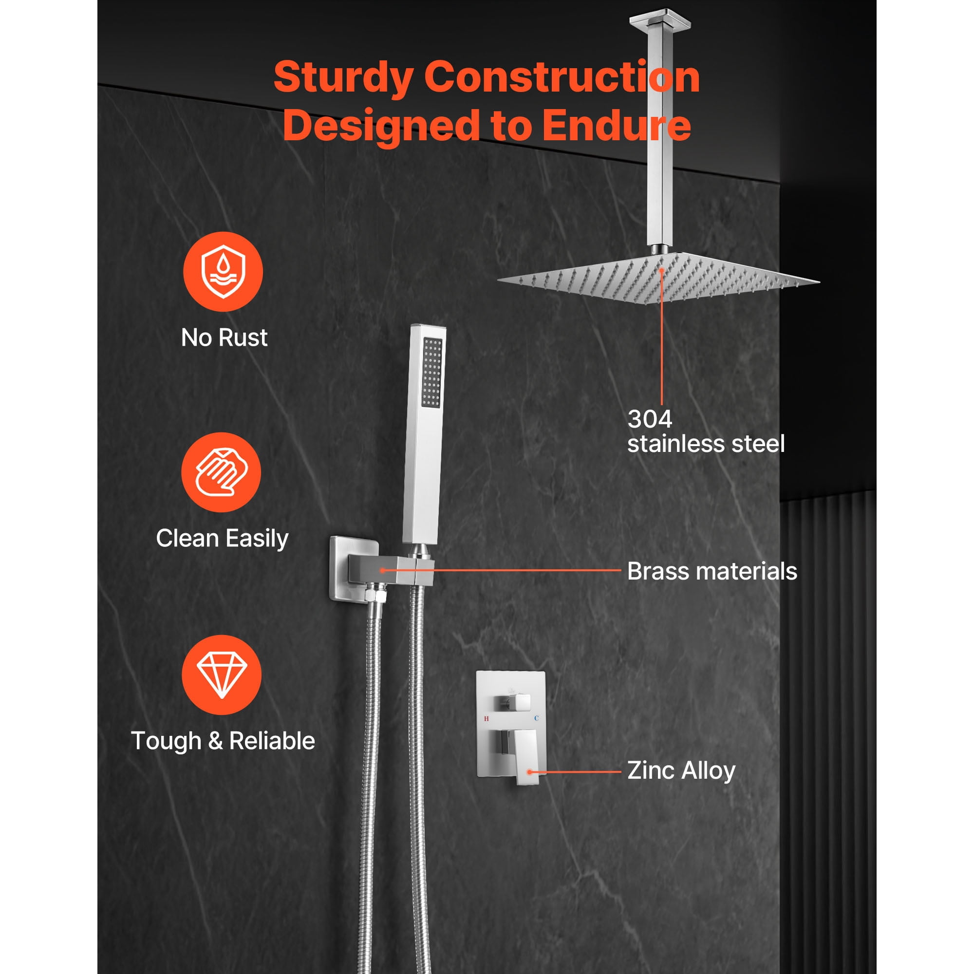KFFKFF Shower Faucet Set with 12-Inch Rain Shower Head and Handheld Spray, Ceiling-Mounted Bathroom System with Brass Valve and Trim Kit, Brushed Nickel Finish