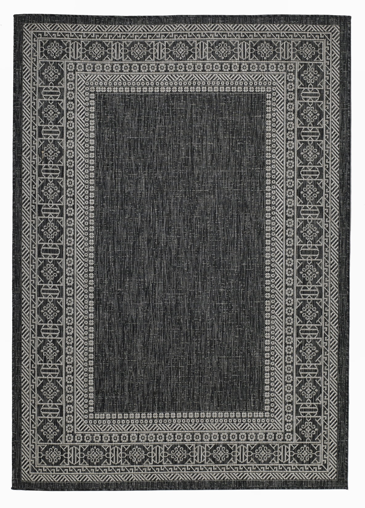 FH Home Flat Woven Outdoor Rug - Waterproof, Easy to Clean, Stain resistant - Premium Polypropylene Yarn - Bordered Moroccan -Porch, Deck, Balcony,Laundry Room - Accra - Charcoal - 2ft 7in x 4ft 11in