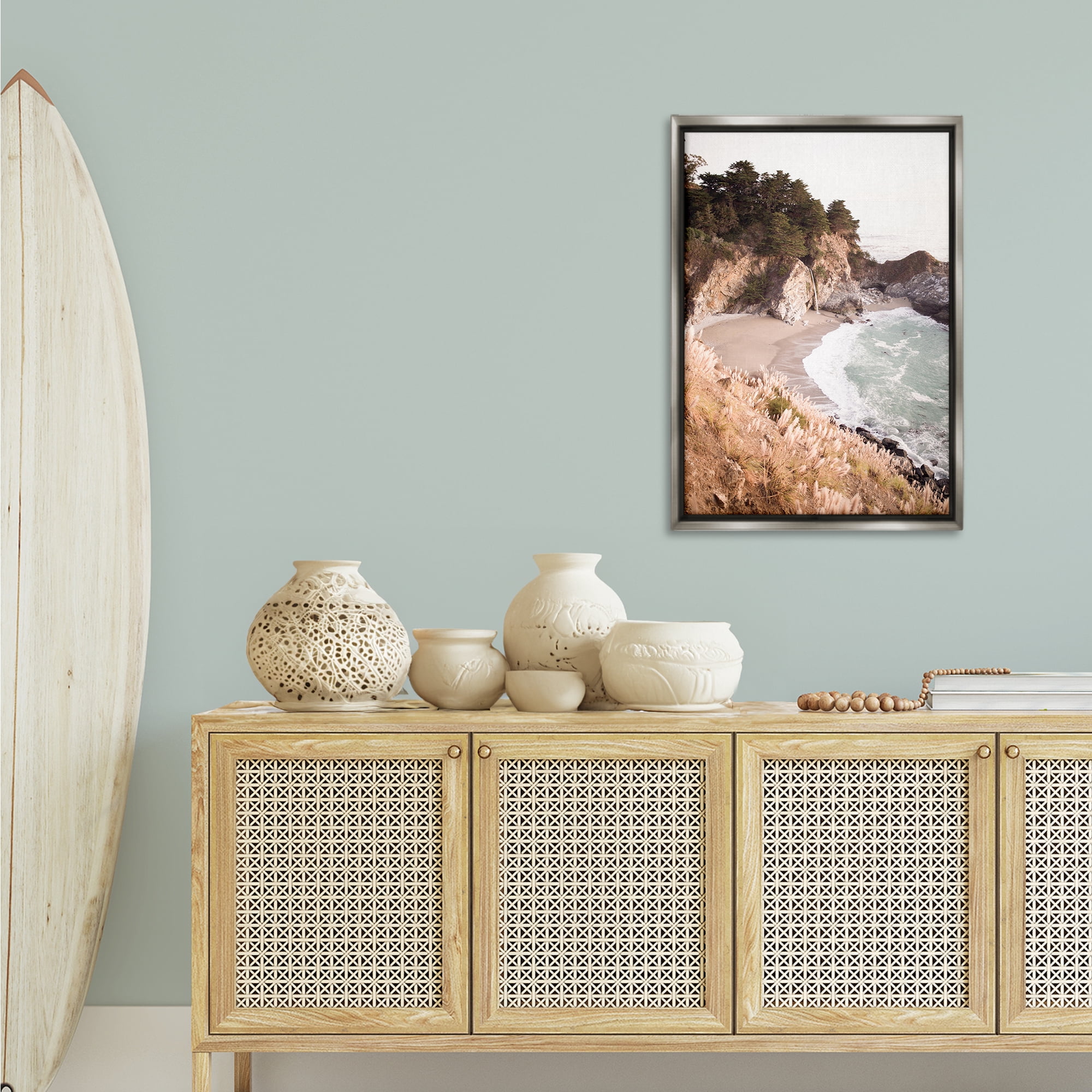 Stupell Industries Rugged Rocky Cove Nautical & Beach Photography Gray Floater Framed Canvas Art Print Wall Art, 21 x 31
