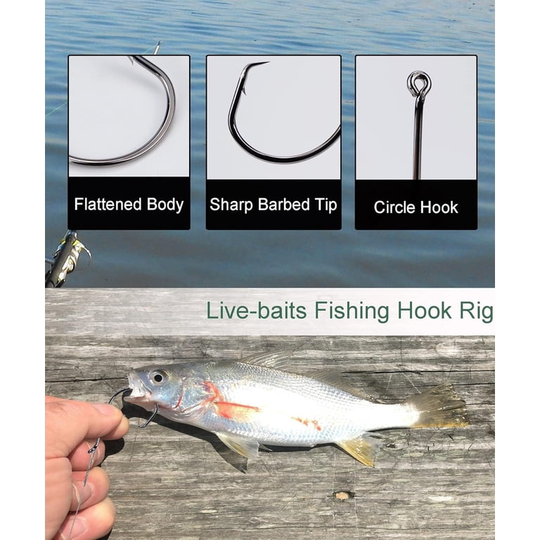 Goture Circle Hooks Rigs With Steel Leader - 100 Pcs Heavy Duty Saltwater Fishing Hooks For Bass & Catfish
