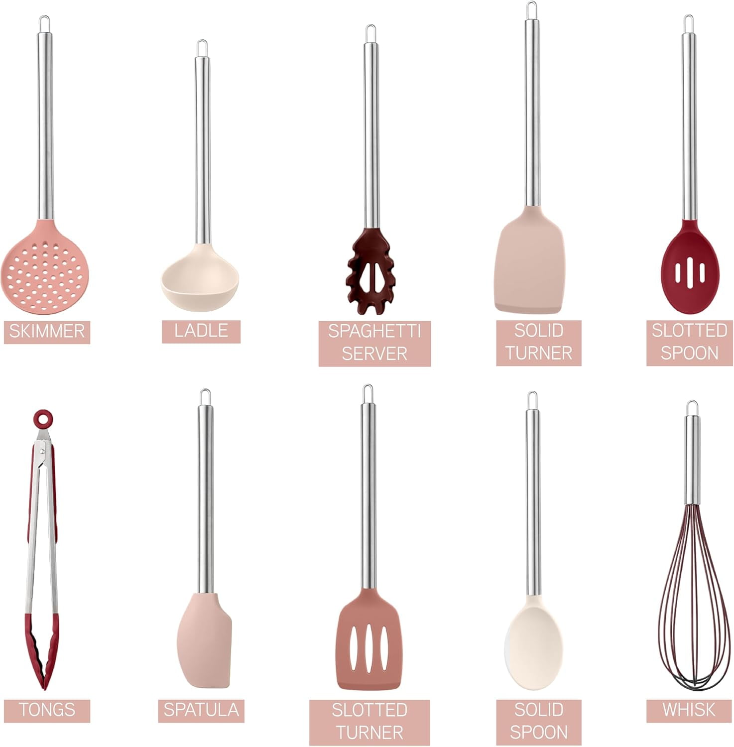 COOK WITH COLOR 10-Pc Cooking Utensils Set Kitchen Gadgets & Essentials, Rose