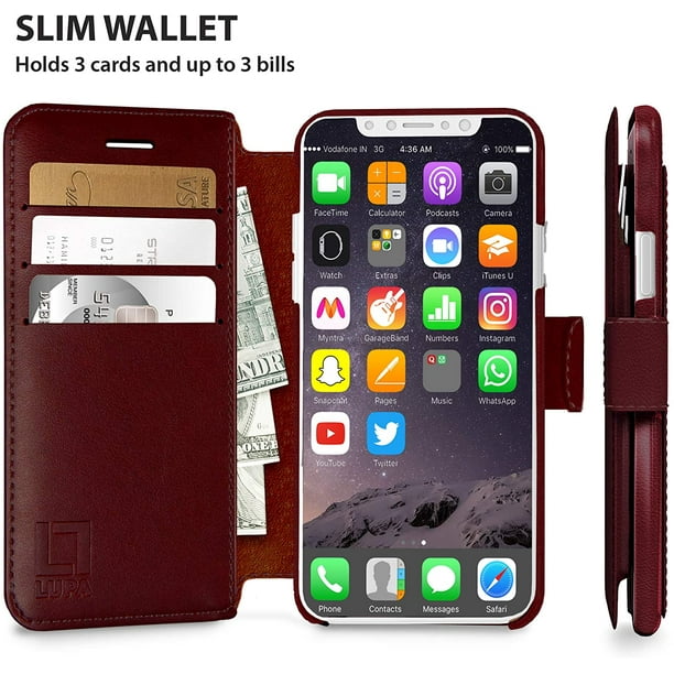 LUPA iPhone X Wallet Case Slim Lightweight iPhone X Flip Case with Credit Card Holder iPhone 10 Wallet Case for Women Men Faux Leather i