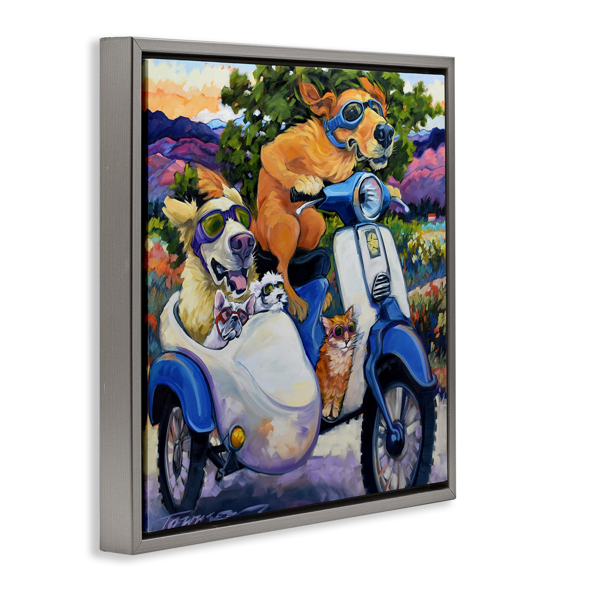 Stupell Industries All Doggled Up Sidecar Gray Framed Floater Canvas Wall Art, design by CR Townsend