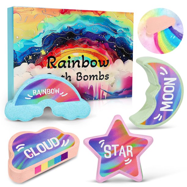 Bombas de baño AWKUWA Rainbow Kids hechas a mano, naturales, 4 unidades