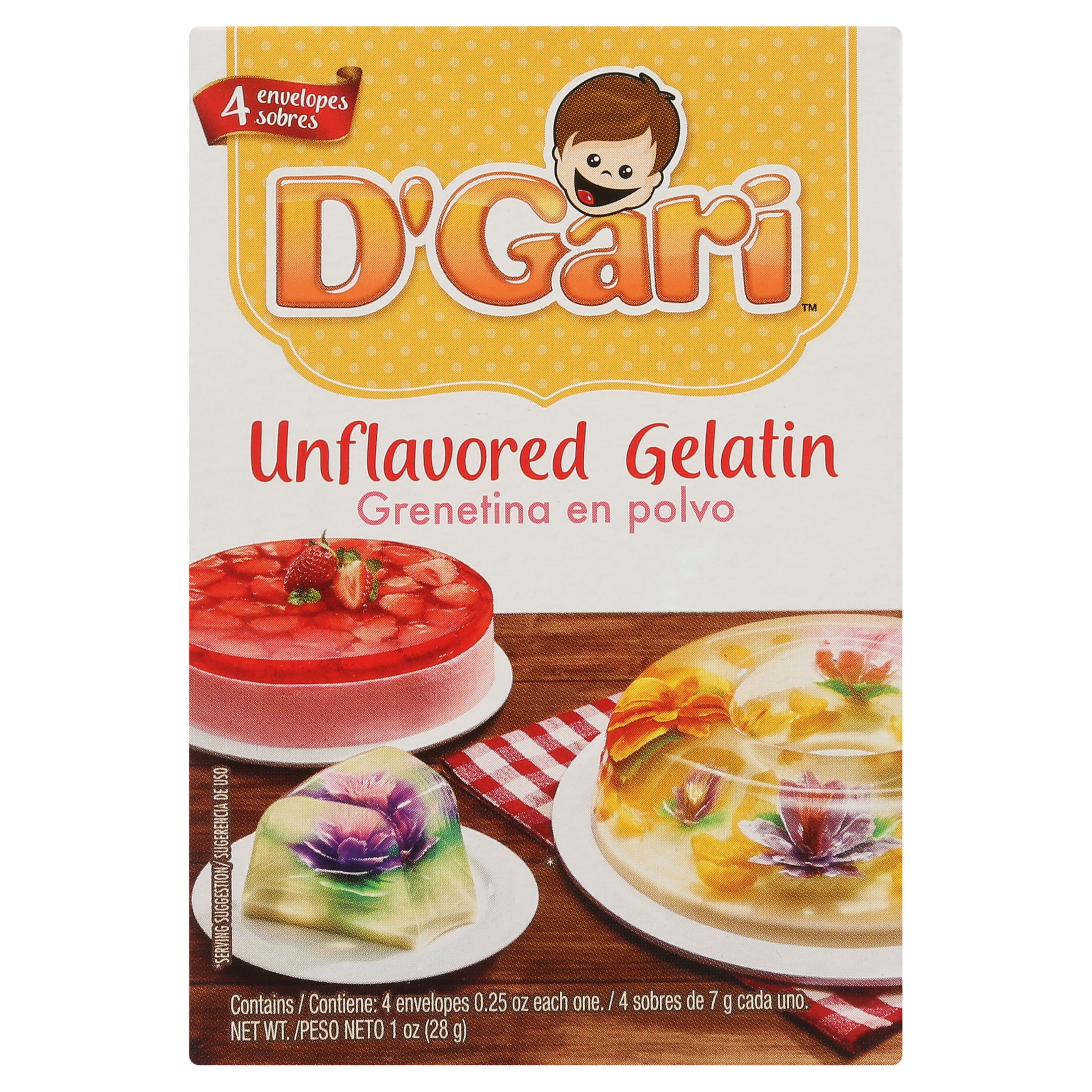D'Gari Unflavored Gelatin, 0.25 oz Each one, 4 Pack