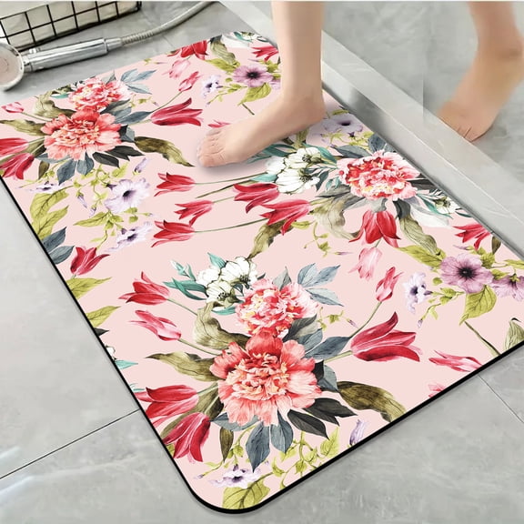 1pc Floral Bathroom Rug Bathroom Decor and Accessories- Durable,Anti Slip,And Quick Drying,Suitable For Indoor/outdoor Use - Perfect For Bathrooms,Bedrooms,Kitchens