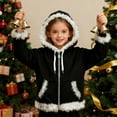 thumbnail image 2 of LIJCC Girls Mock Neck Hooded Jackets Furry Trim Winter Warm Zipper Sweatshirts Soft Fleece Oversized Xmas Trendy Coats(Black,2-3 Years), 2 of 8