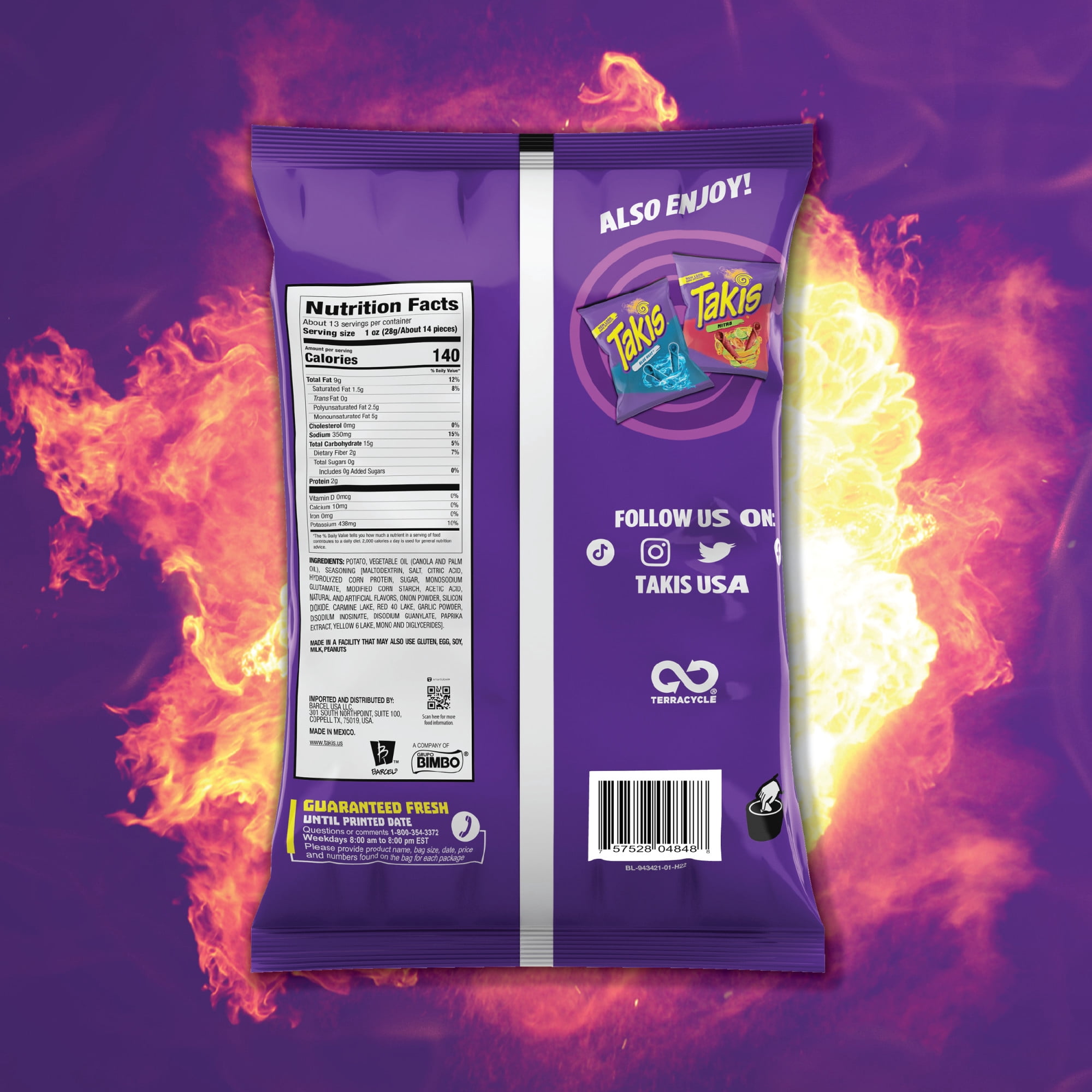 Takis Fuego Waves 12.5 oz Fiesta Size Bag, Hot Chili Pepper & Lime Wavy Potato Chips