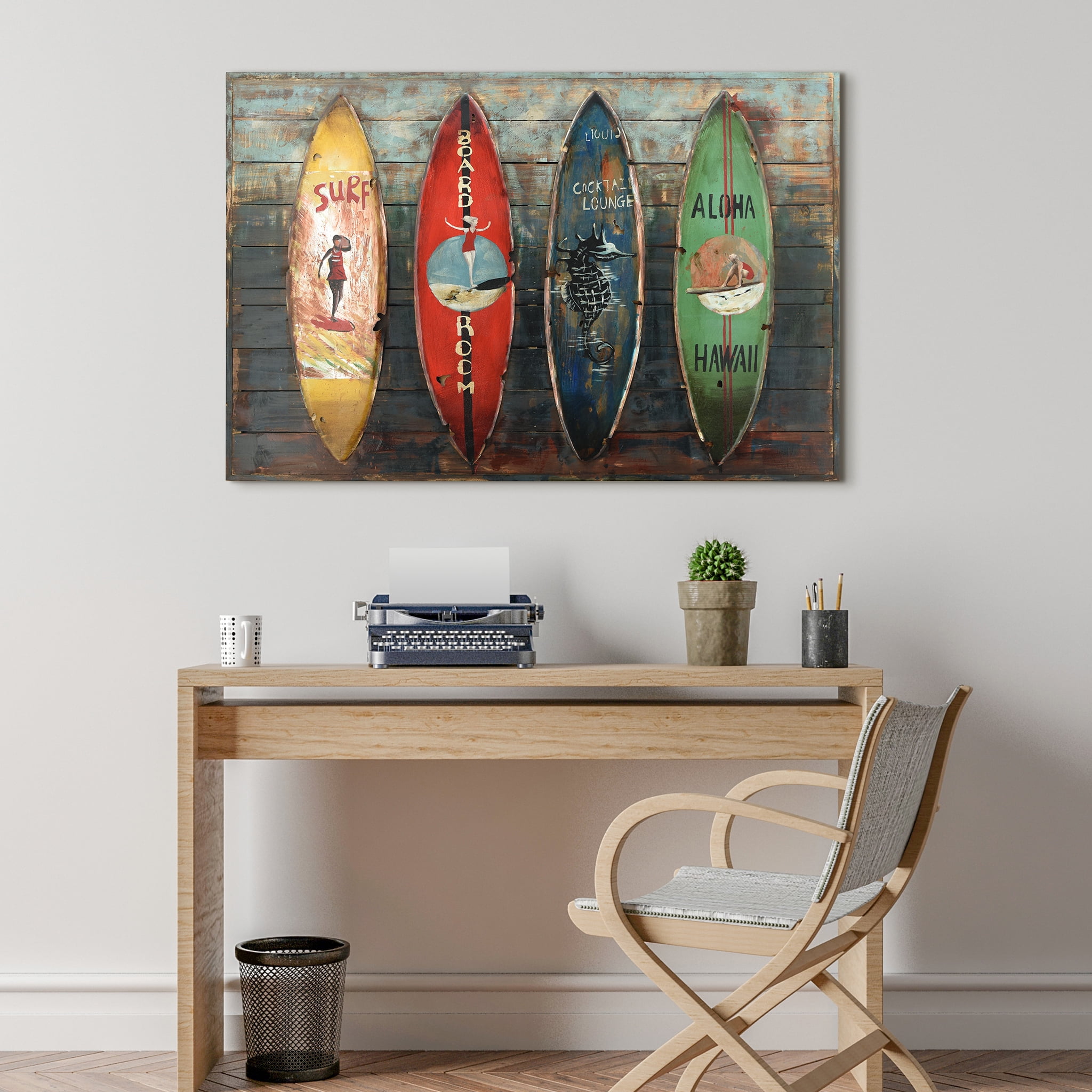 Empire Art Direct Surfboards Hand Painted 3D Metal Wall Art on Slatted Solid Wood, 32" x 48" x 1.8", Ready to Hang