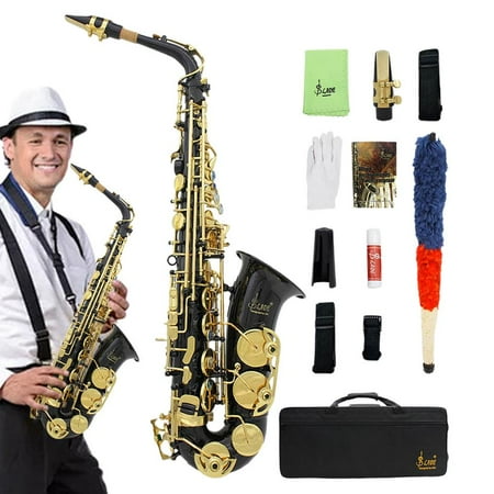 Golden Alto Saxophone Good Sound Quality Brass Engraved Alto Sax Wind & Woodwinds Saxophones with Adjustable Strap and Case gorgeously