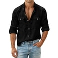 thumbnail image 2 of HAOTAGS Men’s Long Sleeve Button-Down Shirt with Turn-Down Collar Casual Blouse Tops with Chest Pockets Black Size L, 2 of 9