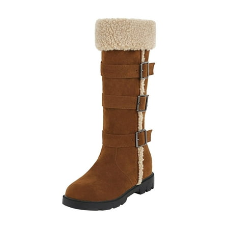

PMUYBHF Ladies Fashion Solid Color Suede Belt Buckle Long Boots Plush Warm Thick Soled Inside High Cotton Boots 51.98