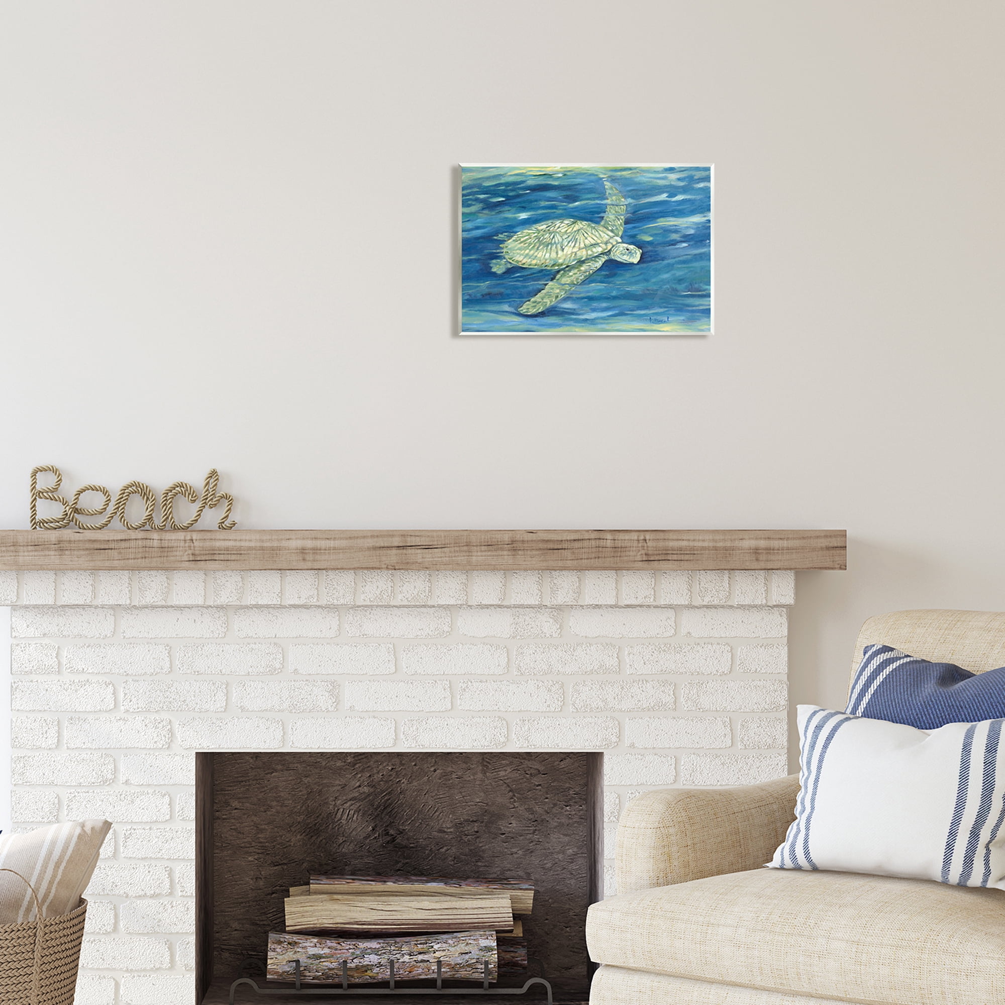 Stupell Industries Turtle Underwater Painting Animals & Insects Painting Unframed Art Print Wall Art, 15 x 10