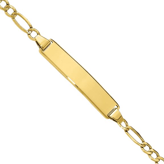 10K Solid Yellow Gold Figaro Link Name Bar Identification ID Bracelet