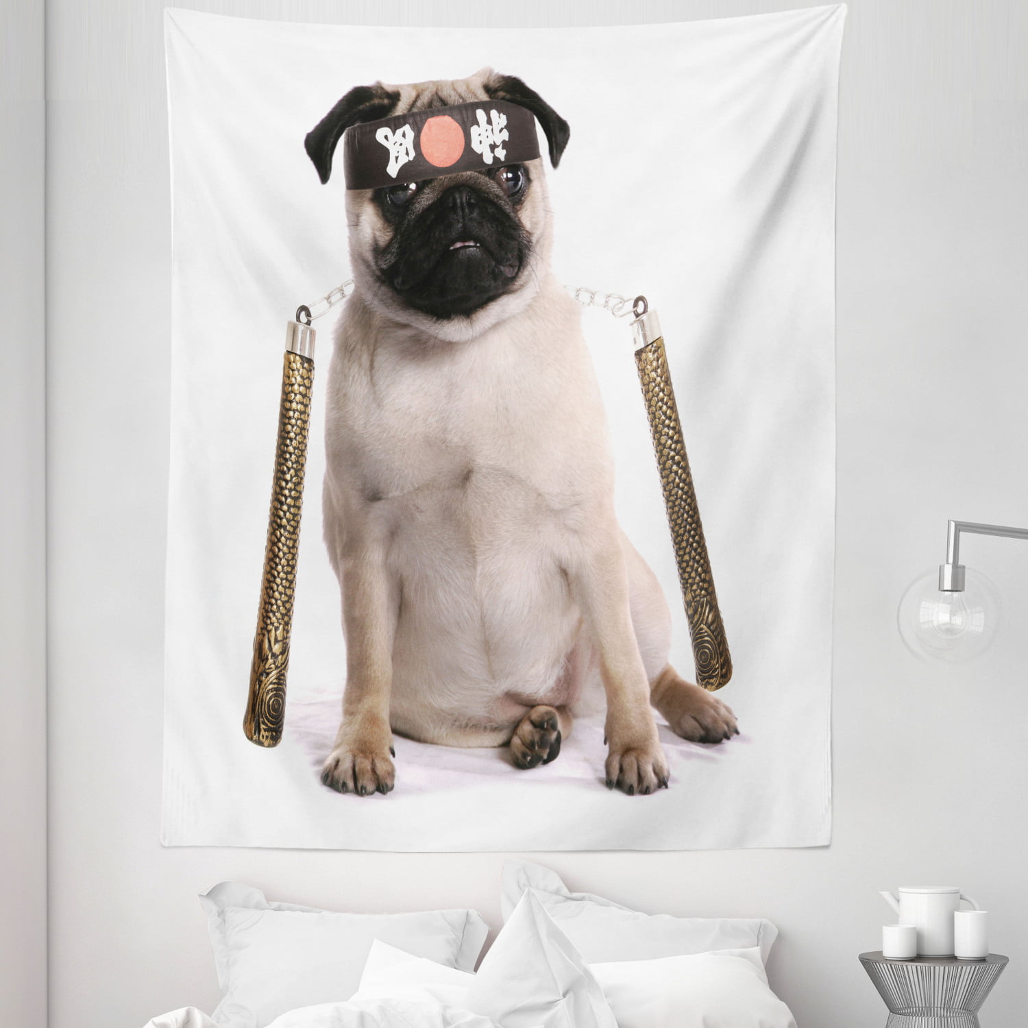 Lovely Pug Puppy Pet Animal Tapestry Wall Hanging Rug for Living Room Dorm Decor 