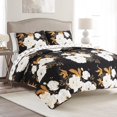 thumbnail image 3 of Lush Decor Zinnia Floral Cotton Reversible Quilt, Full/Queen, Black/Gold, 3-Pc Set, 3 of 11