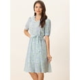 thumbnail image 2 of Vestido floral de gasa midi evasé con cuello Peter Pan para mujer Flores Blancas L, 2 of 6