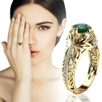 KDSJSXW Thumb Rings for Women Green Zircon Ring Gold Wedding Jewelry Rings Fashion Rhinestone Jewelry Ring Gold Engagement Rings for Women Ring Set for Women Thumb Rings for Women(Gold,6)