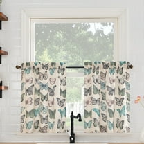 No. 918 Magdalena 2-pack Butterfly Print Sheer Rod Pocket Kitchen Curtains, 56"x24"