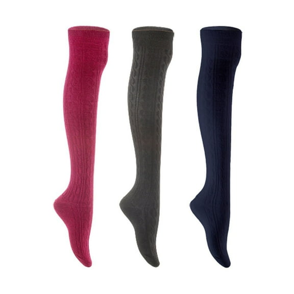Lian LifeStyle Women's 3 Pair Adorable Comfortable Soft Thigh High Over Knee High Cotton Socks Size 6-9 L1024 Wine,Black,Navy