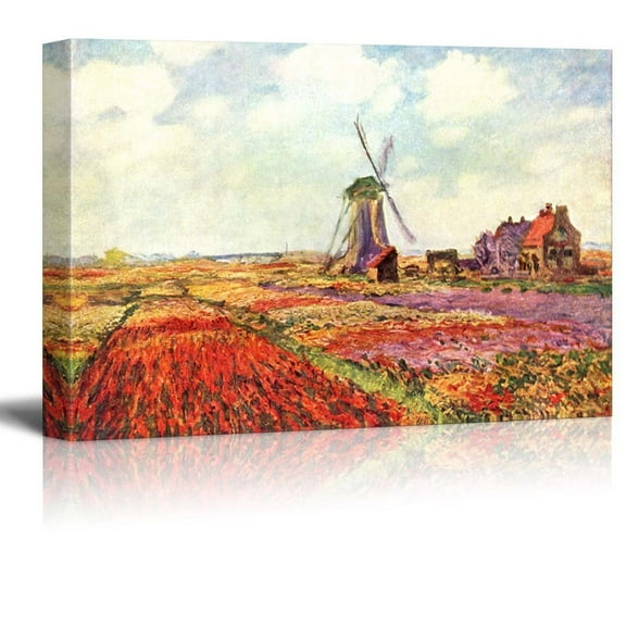 wall26 - Field Tulips in Holland by Claude Monet - Impressionist Modern Art - Canvas Art Home Art - 32x48 inches