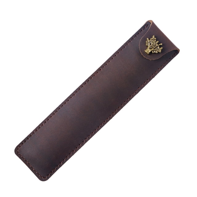 Estuche de cuero genuino para bolígrafos, estuche individual con cierre a presión para bolígrafo estilográfico (Café Crazy Horse)