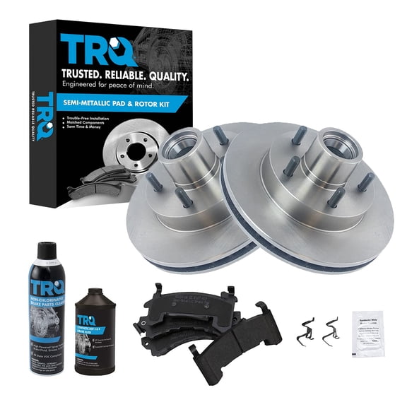 TRQ Front Brake Pad & Rotor Kit w/Fluids for Blazer S10 Pickup Truck Jimmy S-15 BKA15395