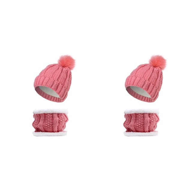 QualitChoice Winter Caps Decorative Hat Scarf Set Adorable Autumn Crochet Neckerchief Sports Two-piece Stylish Collar Pink 2Set