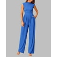 thumbnail image 3 of FreshPretty Womens Jumpsuit Dressy Casual Summer Outfits One Piece Cap Sleeve Mock Neck Wide Leg Pants Rompers with Pockets, 3 of 5