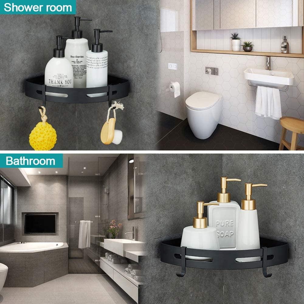 Support De Douche AIKER SUS304 Noir – Set De 2, Sans Perçage, Mural, Neuf