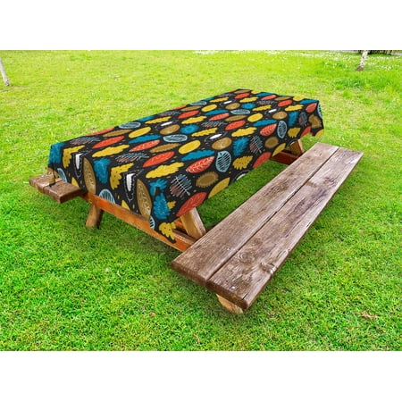 

Colorful Outdoor Tablecloth Nature Inspired Doodle Style Pattern with Lively Colored Artful Foliage and Dots Decorative Washable Fabric Picnic Table Cloth 58 X 84 Inches Multicolor by Ambesonne
