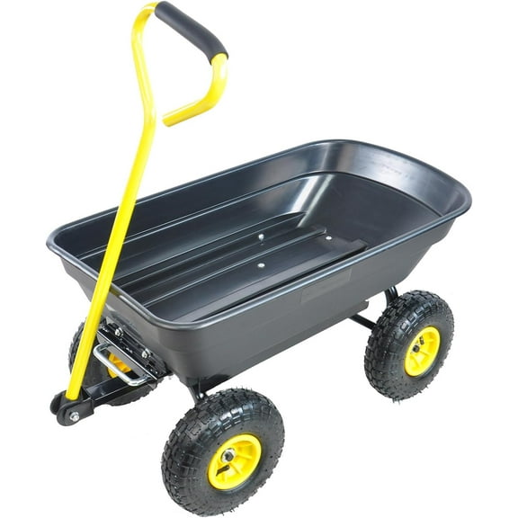 Garden Cart Yard Wagon Dump Cart with 10" Pneumatic Wheels, 220 lb Capacity, 55L Utility Cart with Steel Frame (Black)