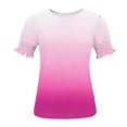 thumbnail image 4 of SELONE Womens T Shirts Crewneck Short Sleeve Tops Ruffle Cuff Summer Outfits Color Block Casual Clothes Pink 2XL, 4 of 6
