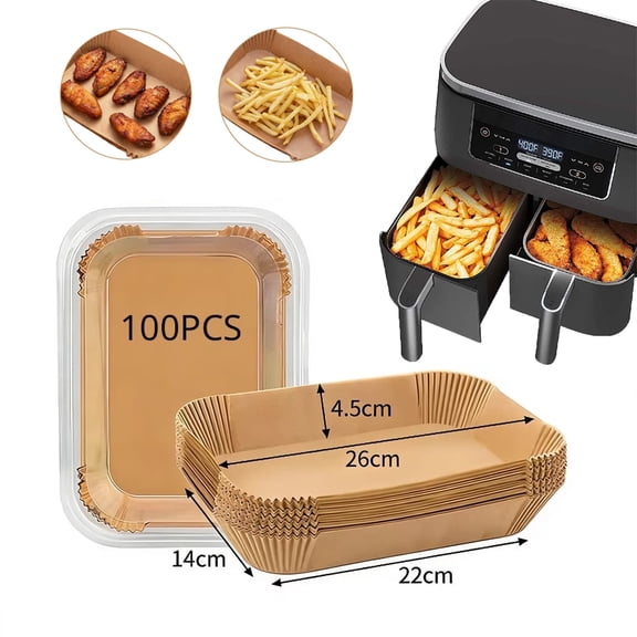 USIONE Air Fryer Disposable Paper Liner, 100PCS Food Grade Parchment Liners, Air Fryer Accessories Baking Paper (10 * 5.5, Natural)